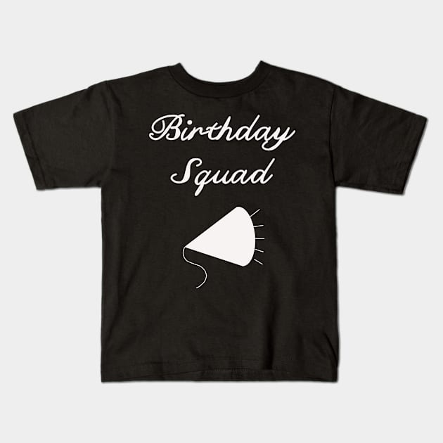 birthday squad party celebrating popper cheers design Kids T-Shirt by beautifulhandmadeart